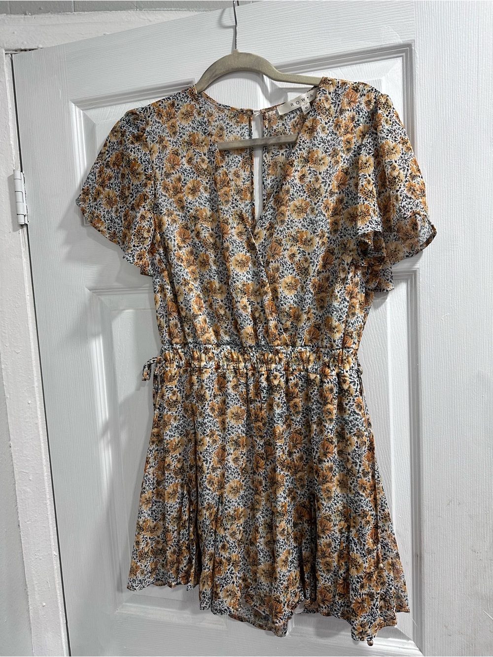 Sunshine Floral Tie-Waist Mini Dress in Mustard and White